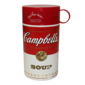 Campbell's Soup Thermos Mug Cup Soup-Can-Tainer Red White Plastic 11.5 Ounce